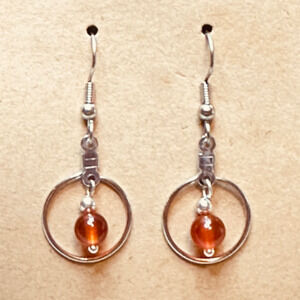 Stainless Steel Hook & Hoop Earrings w/Carnelian Agate Stones Handmade
